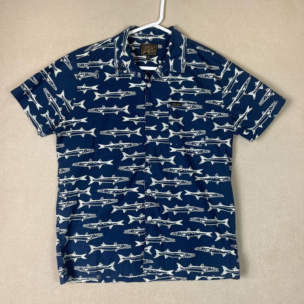 Dark Seas Shirt Adult Mens Medium Blue Fishing Anchor Pocket Trident‎ Graphic